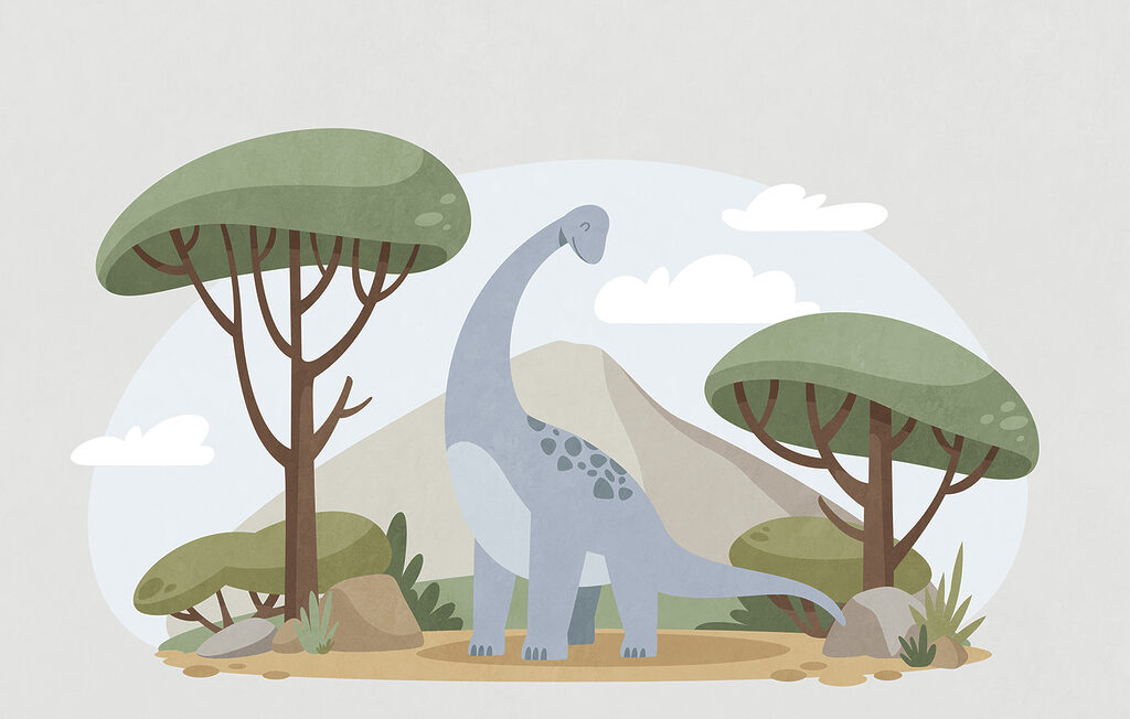 Dinosaur among the trees — full design