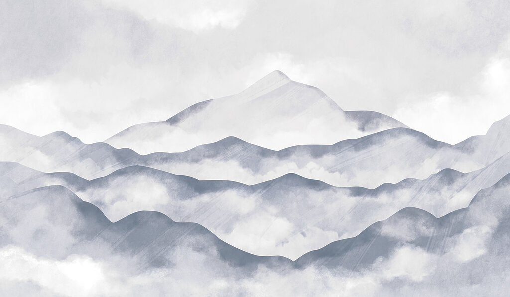 Misty mountains in watercolour — full design