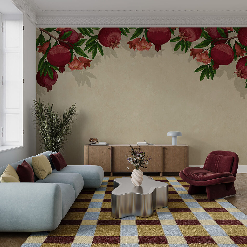 Pomegranates along the top — interior 1