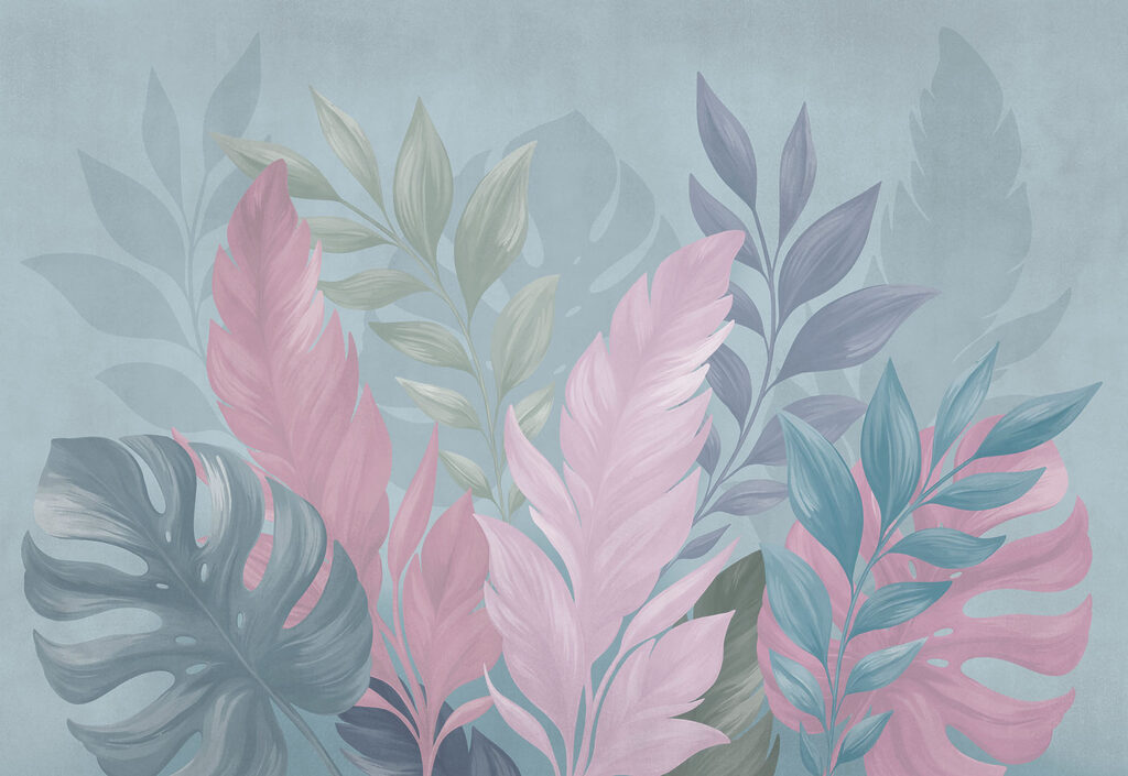 Tropical leaves in pink — full design