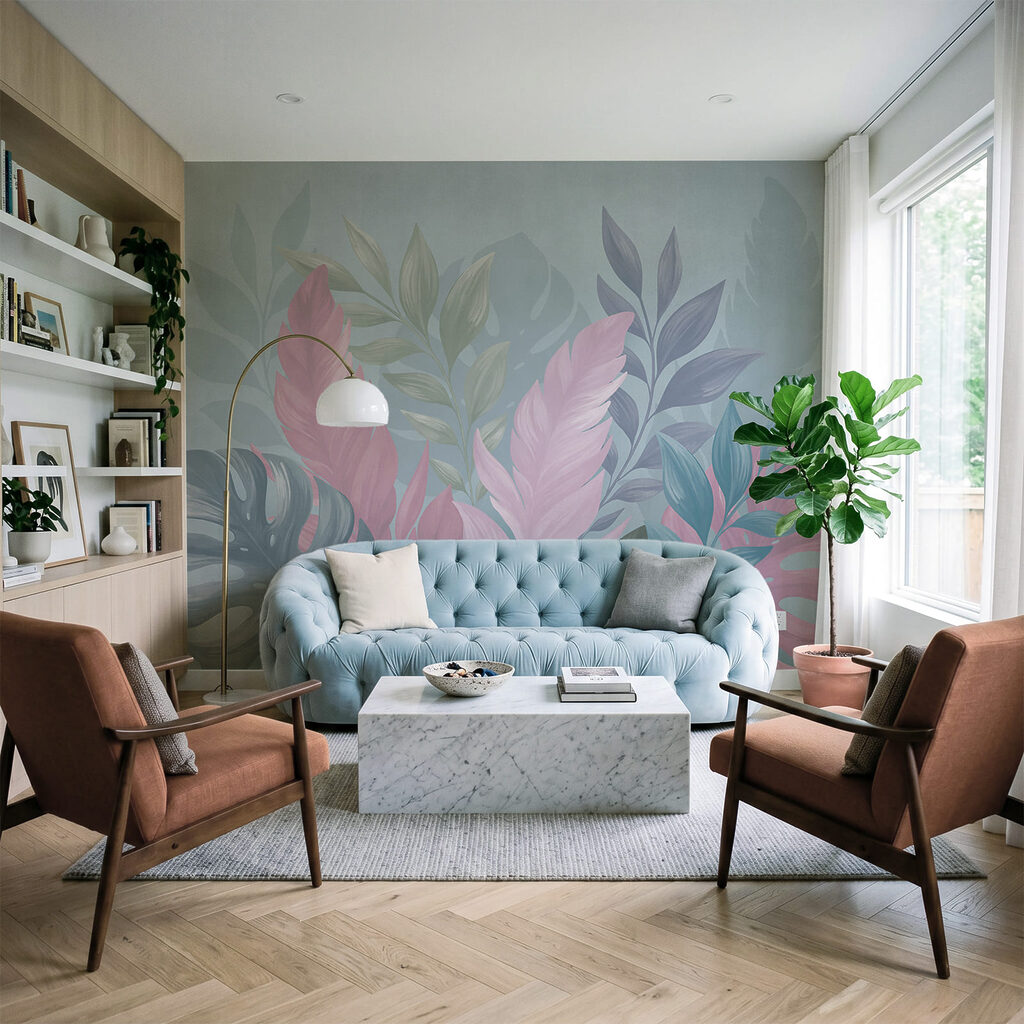 Tropical leaves in pink — interior 3