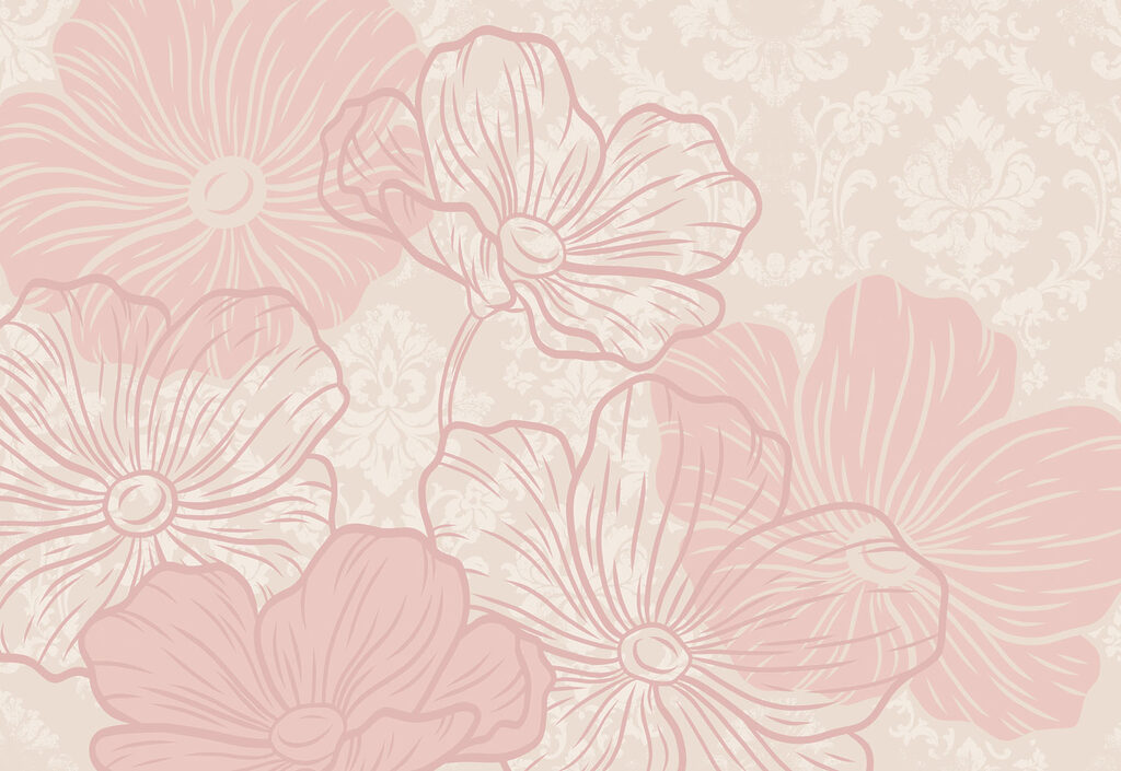 Pink flowers over ornament — full design
