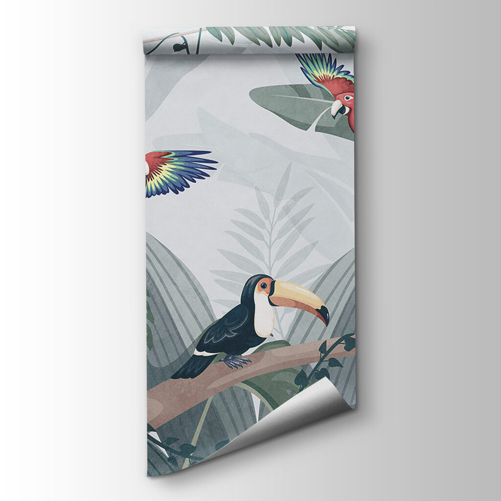 Tropical birds among leaves — product view