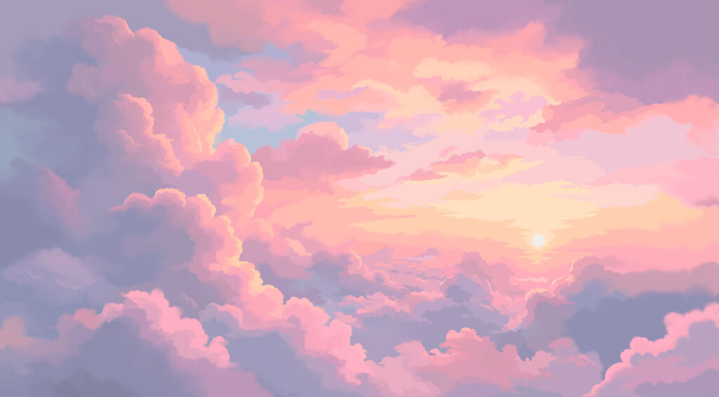 Pink clouds at dusk — full design