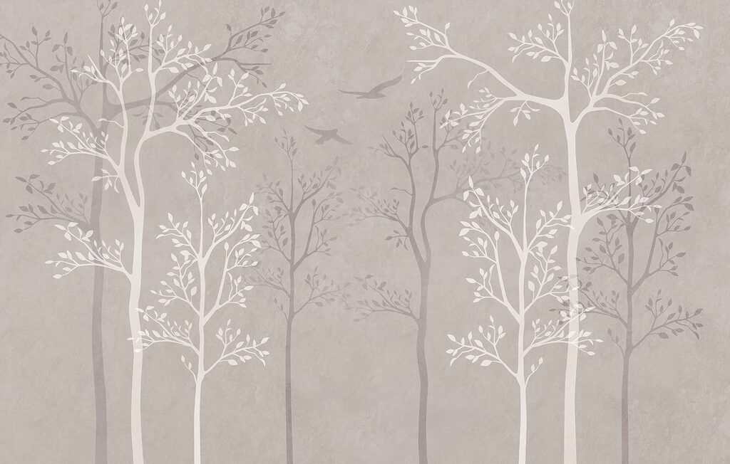 Slender trees in silhouette — full design