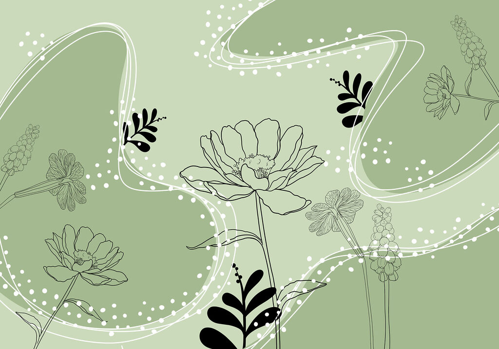Flowers among dotted waves — full design