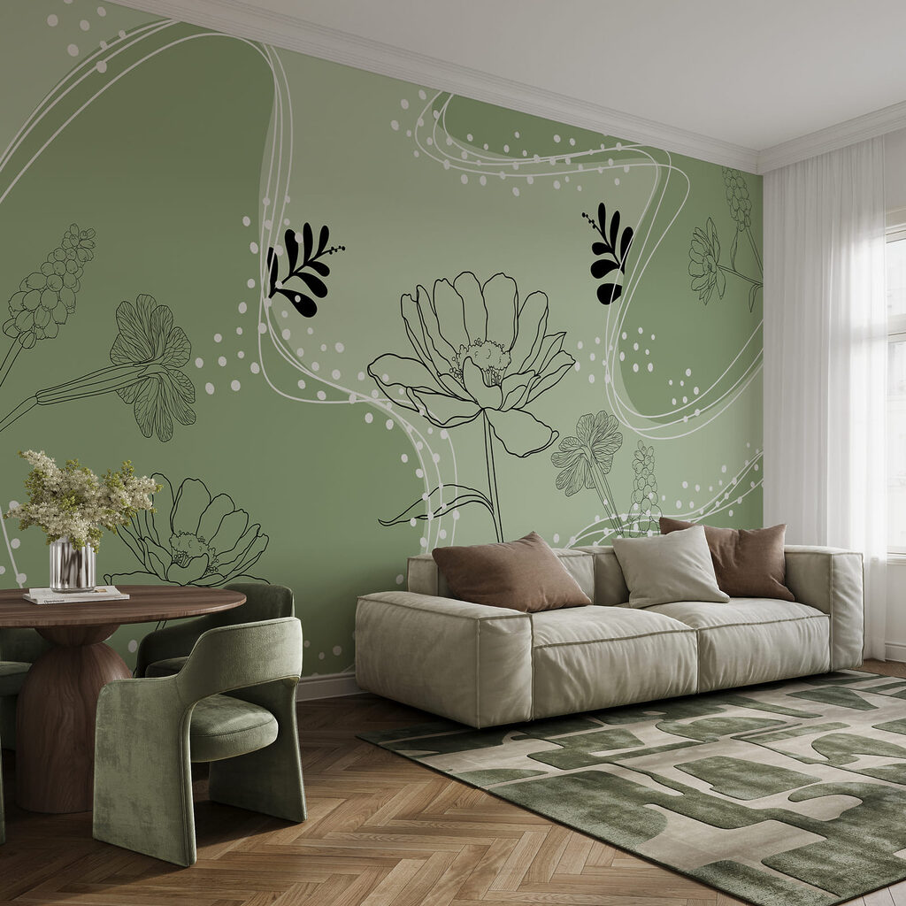 Flowers among dotted waves — interior 1