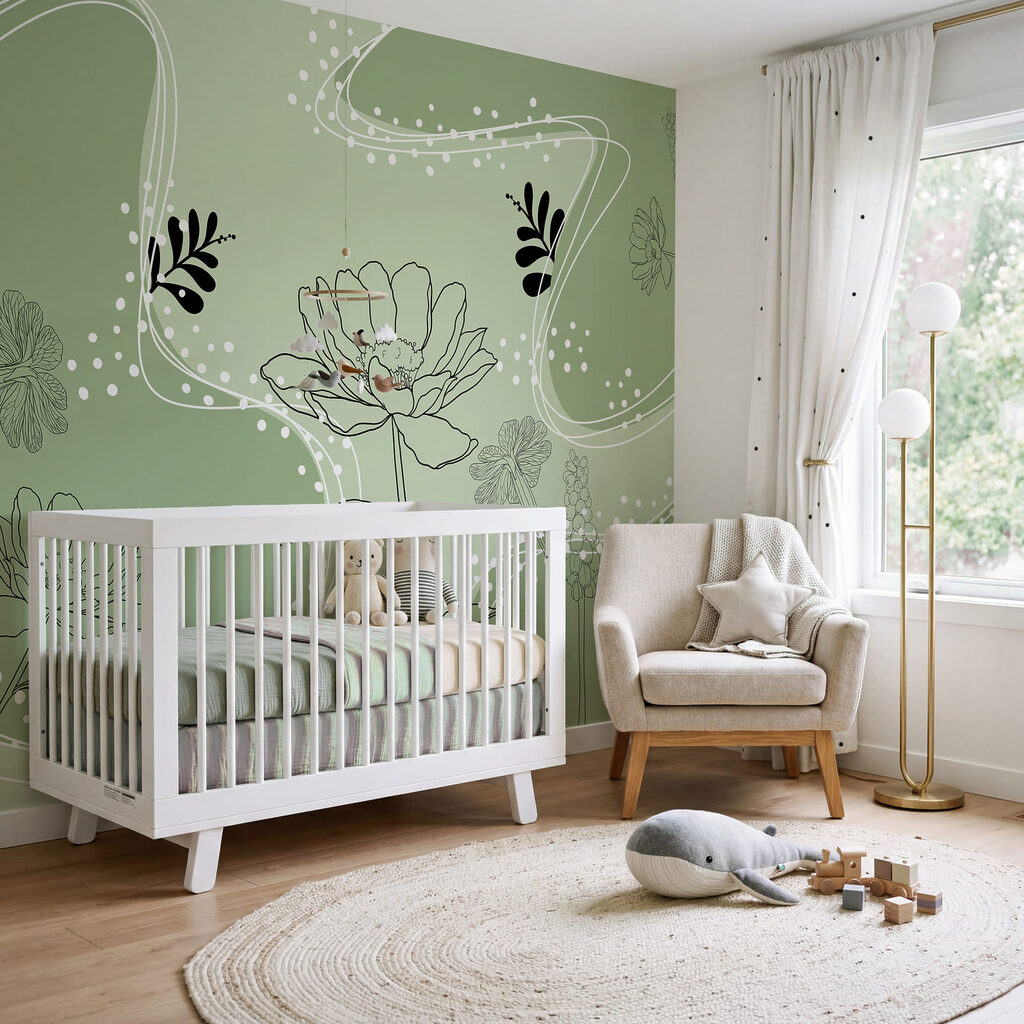 Flowers among dotted waves — interior 3
