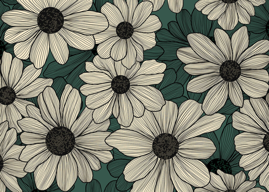 Flowers with fine hatching — full design