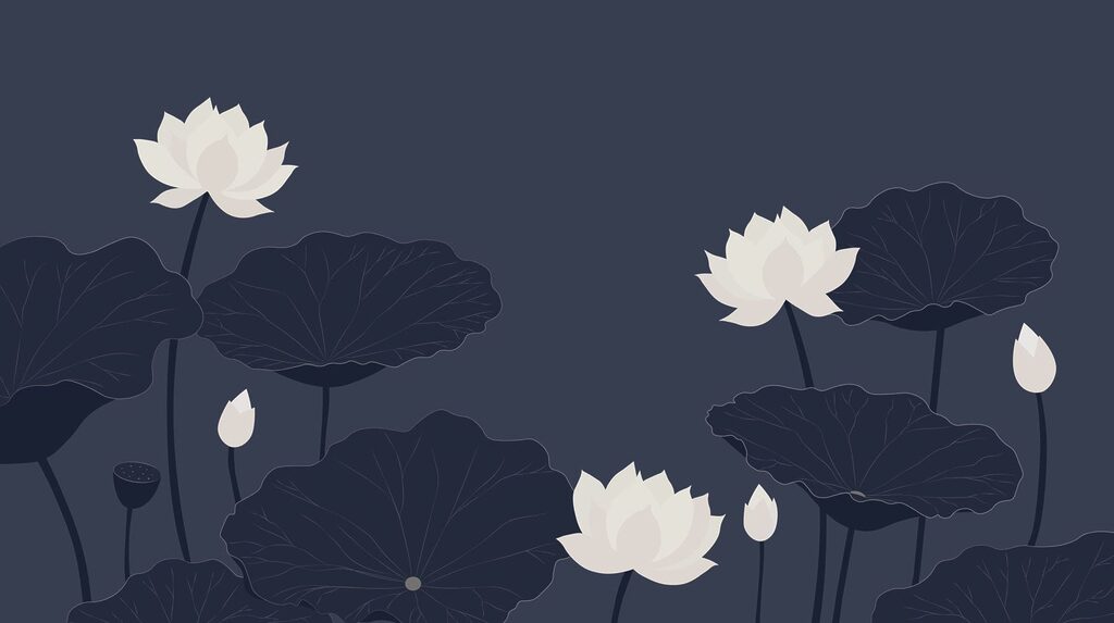 Lotus above round leaves — full design