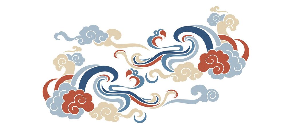 Decorative curling clouds — full design