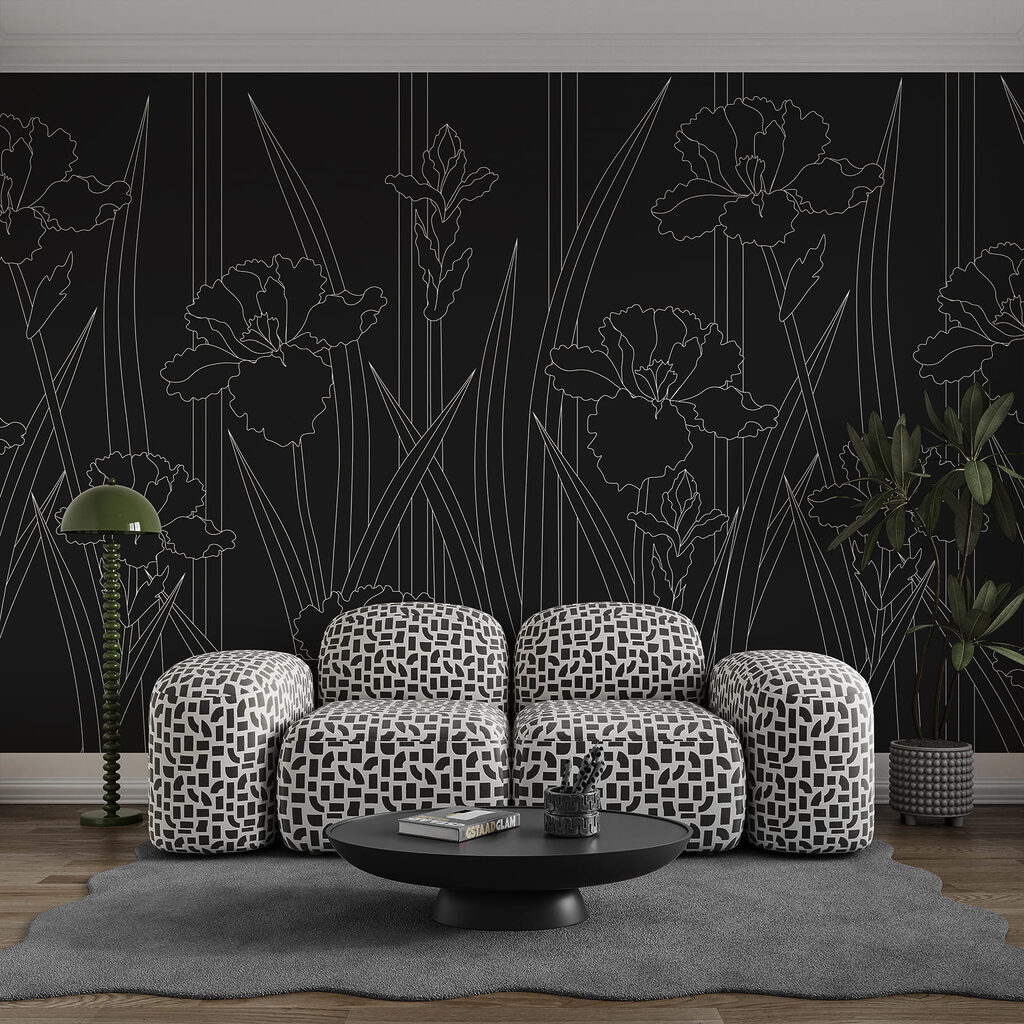 Irises in line drawing — interior 2