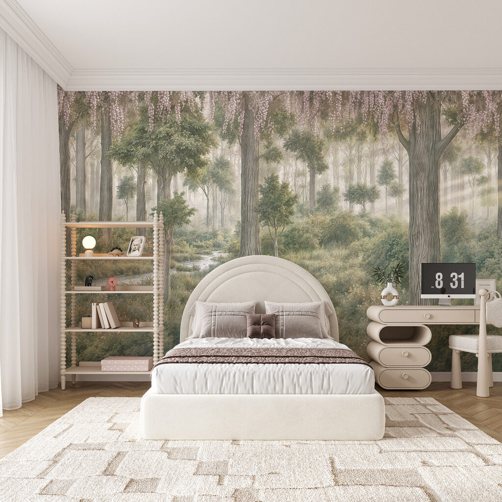 Sunbeams between tall trunks — interior 4