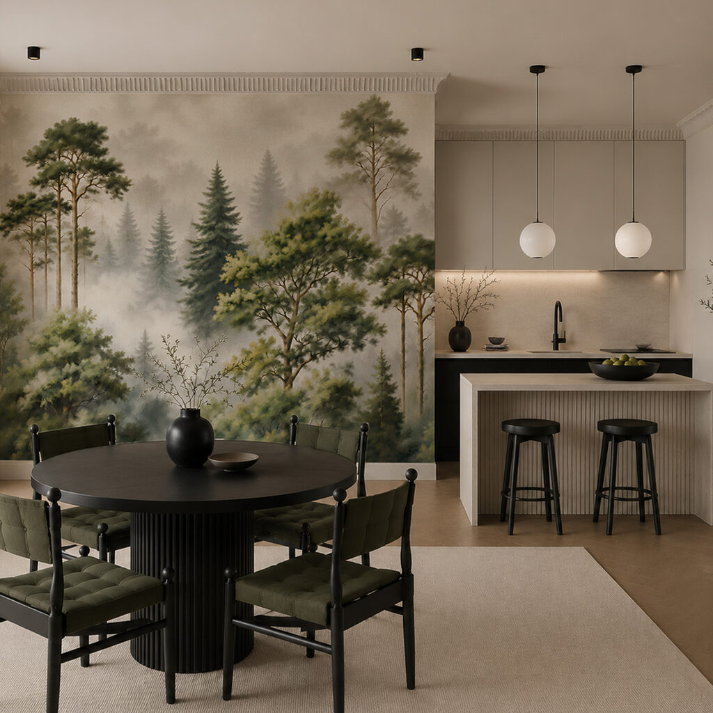 Conifers in mist — interior 4