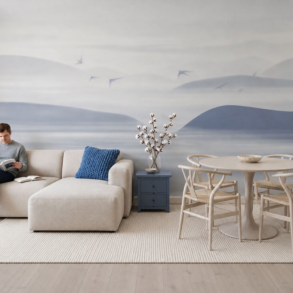 Birds Over Still Water in an interior