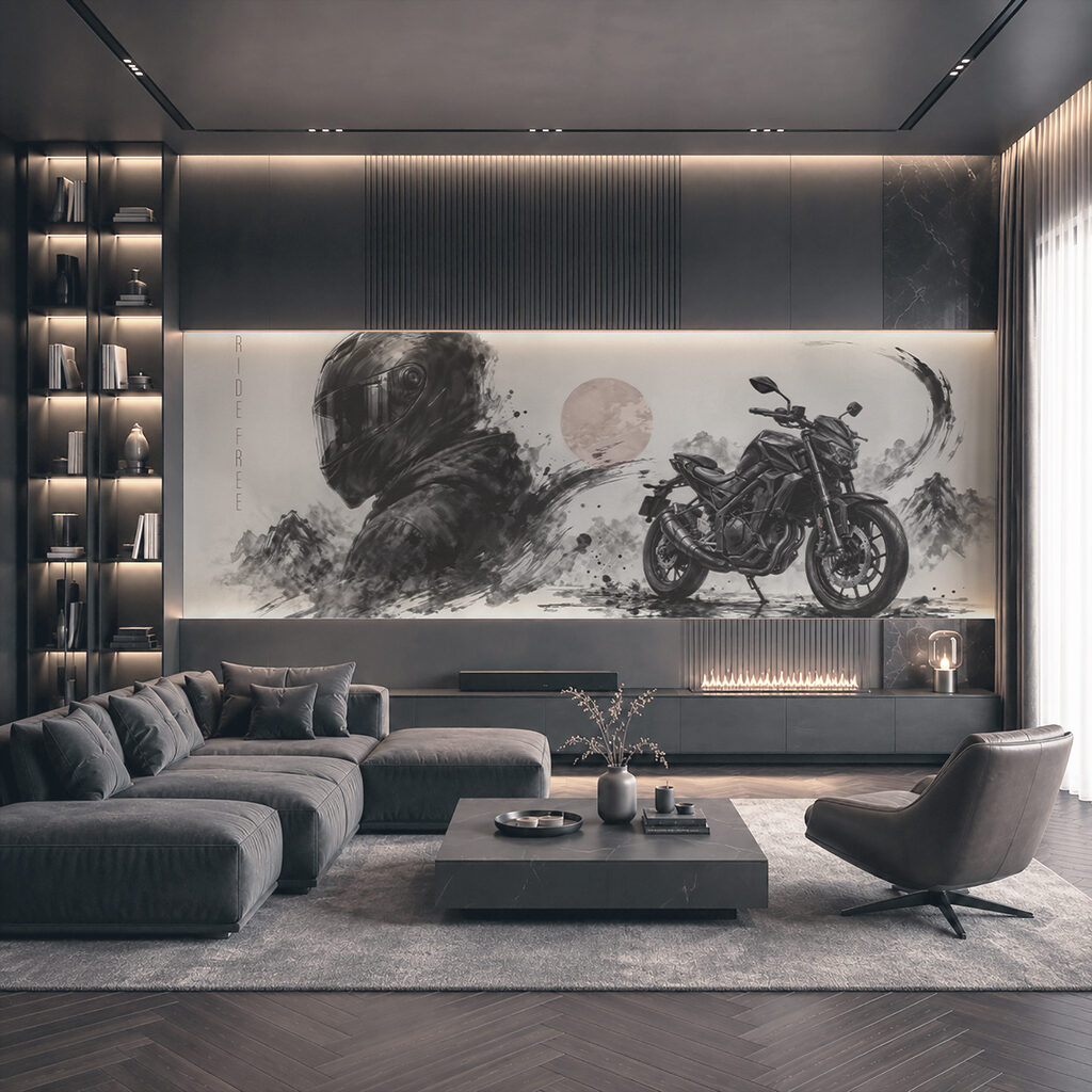 Motorcycle in Ink in an interior