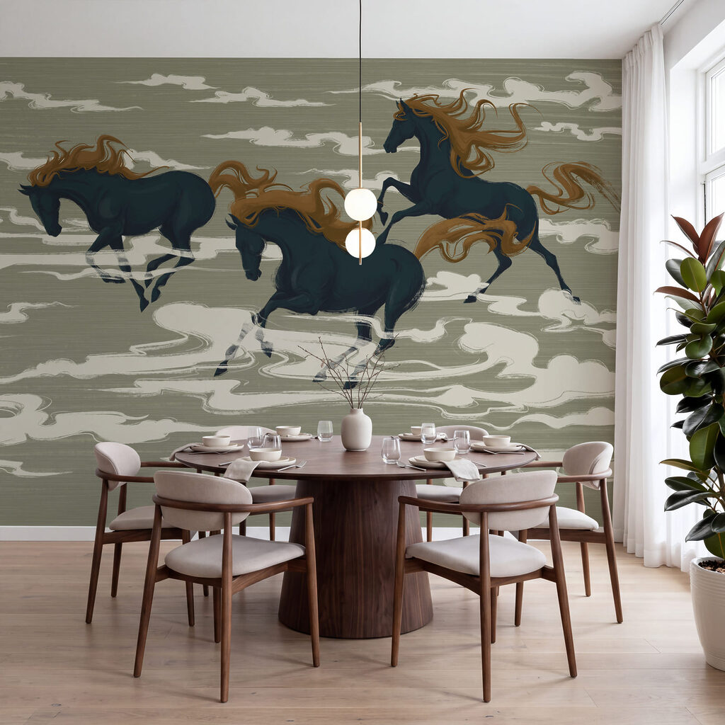 Horses Among Clouds in an interior
