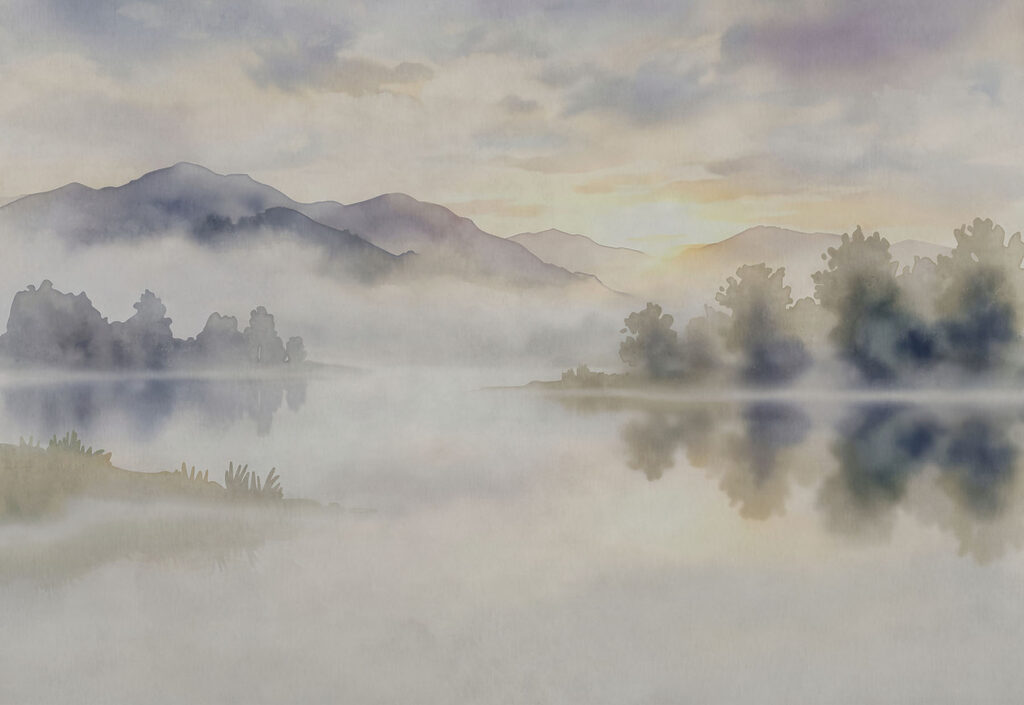 Morning Lake Watercolour — full design