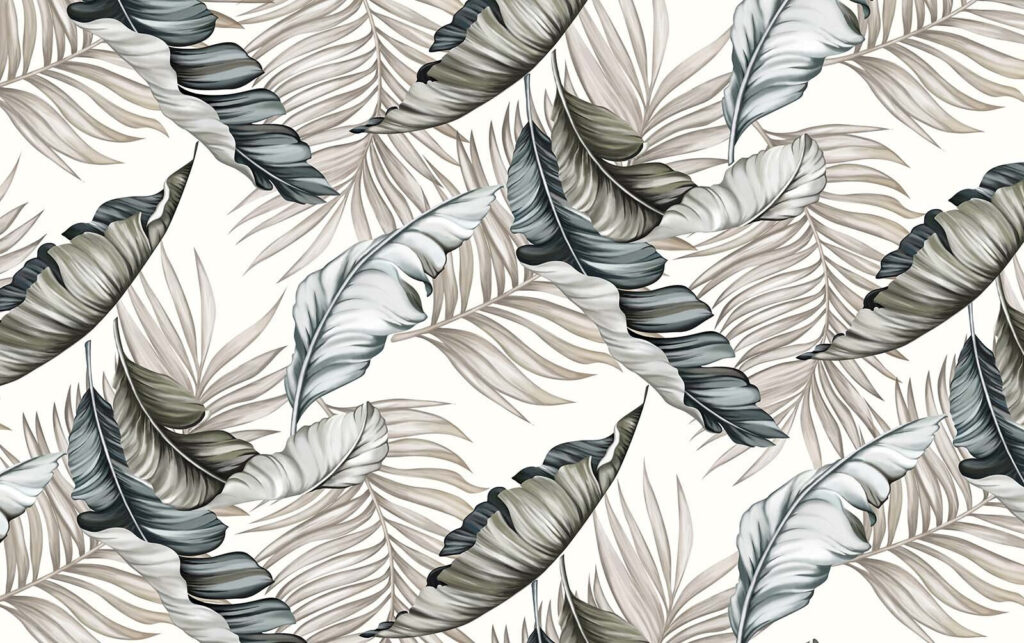 Monochrome tropical leaves — full design