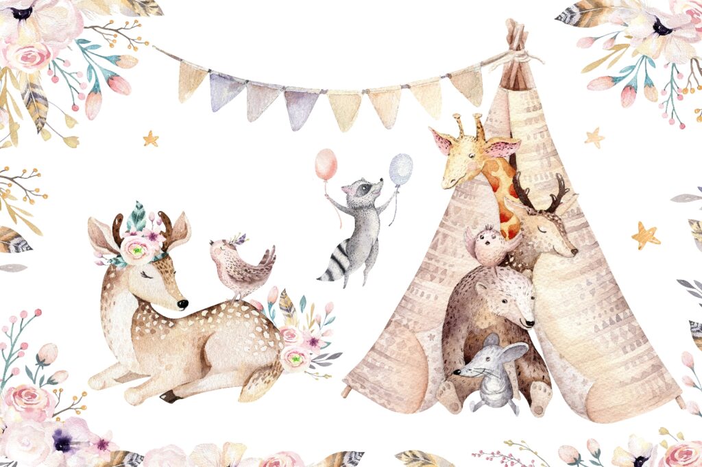 Tipi with woodland friends — full design