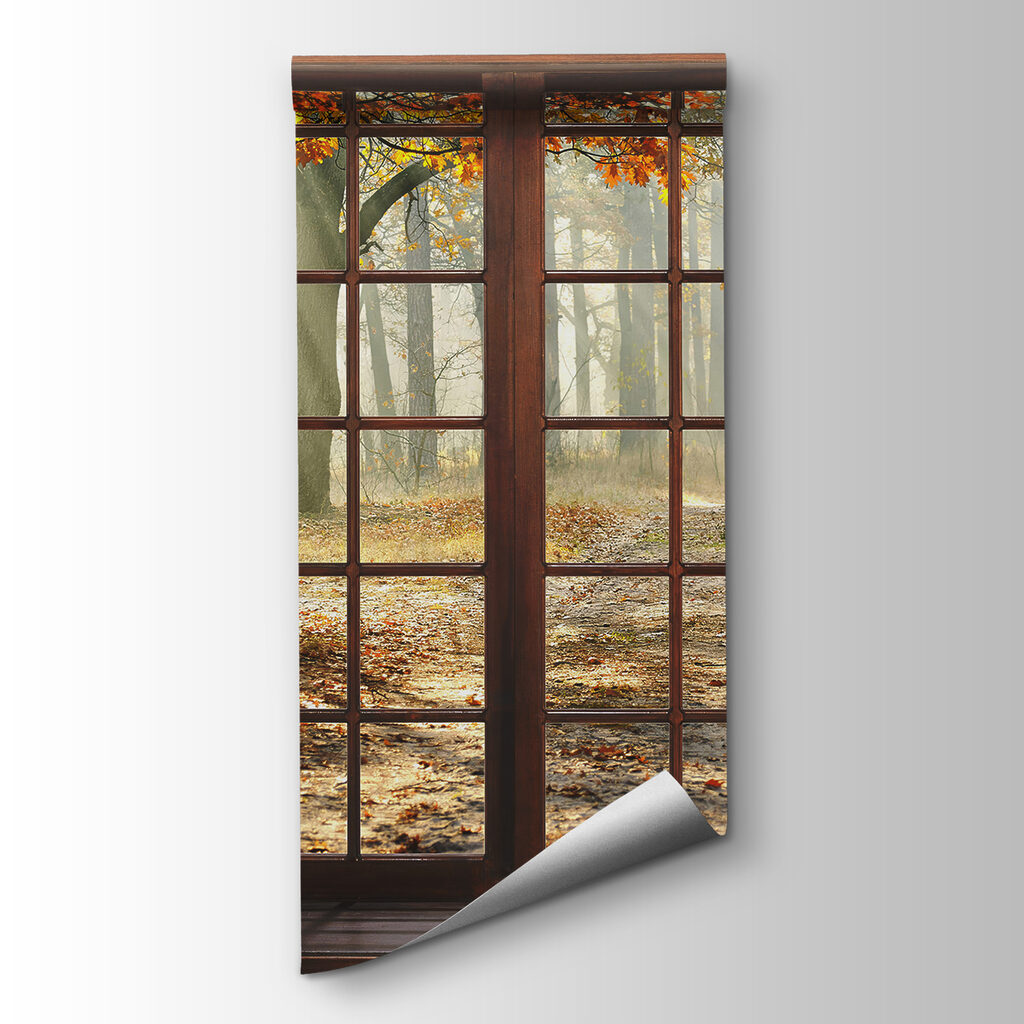 Autumn forest, wooden window — product view