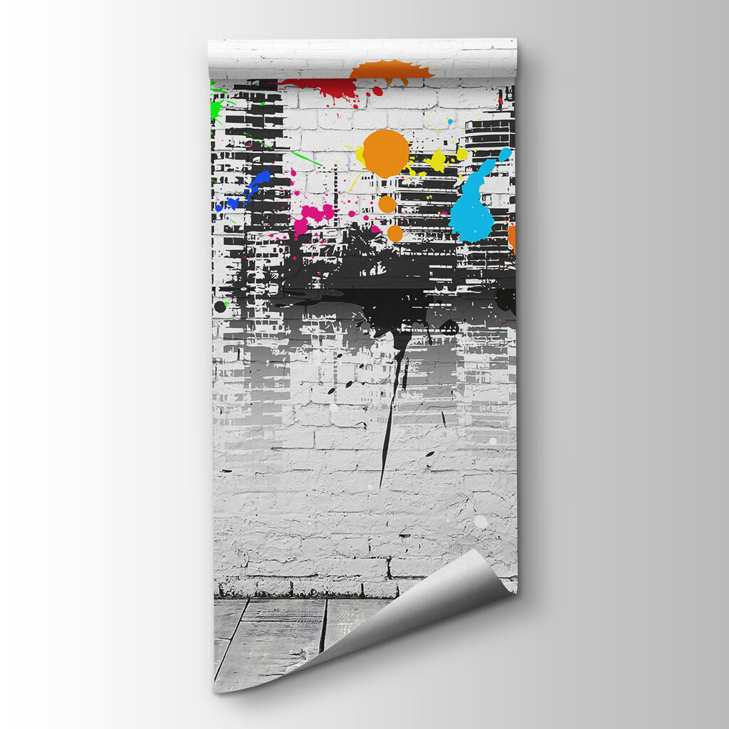 City silhouette, paint splashes — product view