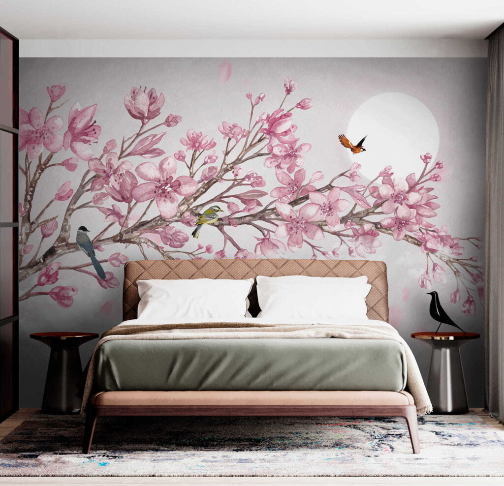 Birds on blossom, moonlight — interior 4