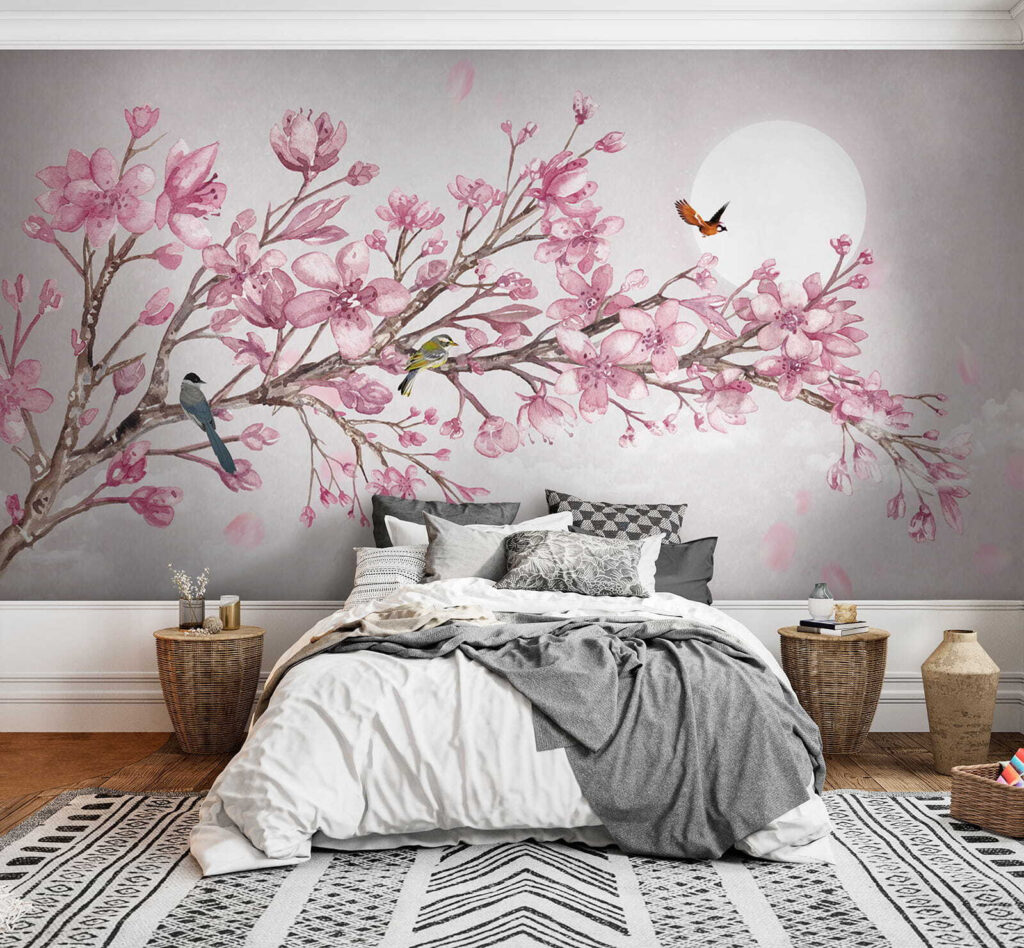 Birds on blossom, moonlight — interior 5