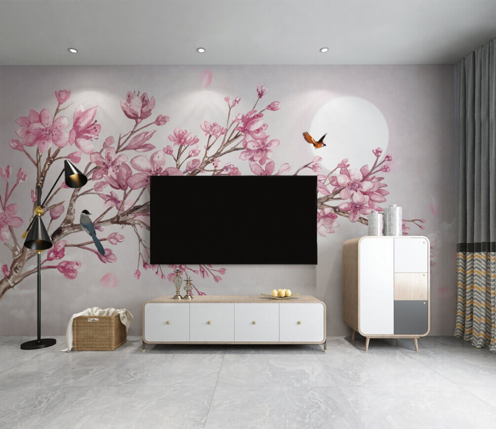 Birds on blossom, moonlight — interior 1