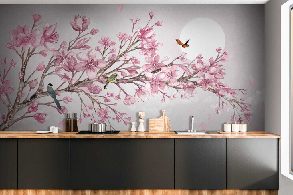 Birds on blossom, moonlight — interior 9