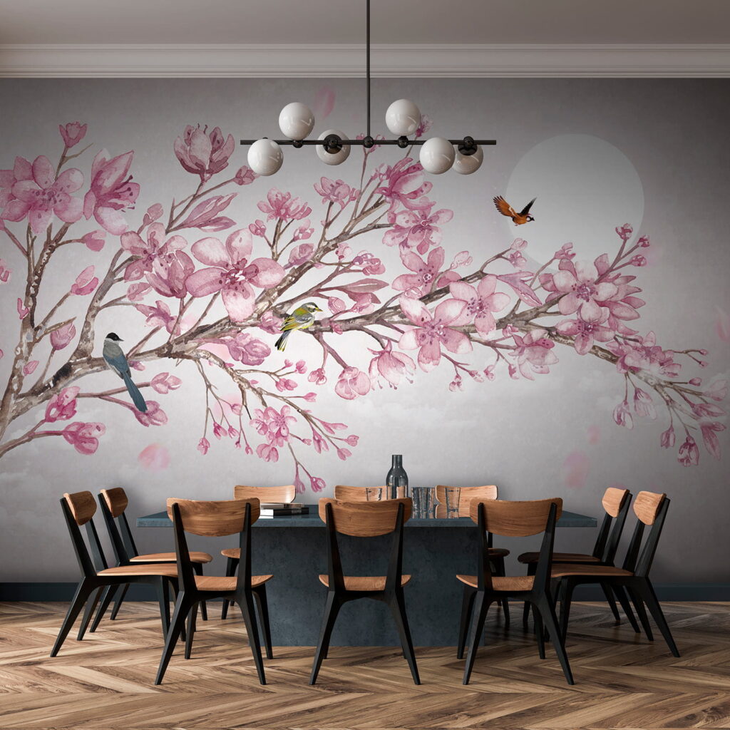 Birds on blossom, moonlight — interior 10