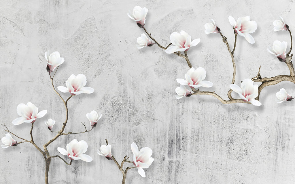 White blossom on grey — full design