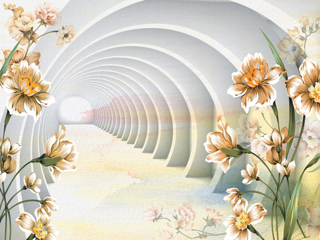 Flowers beneath arches — full design