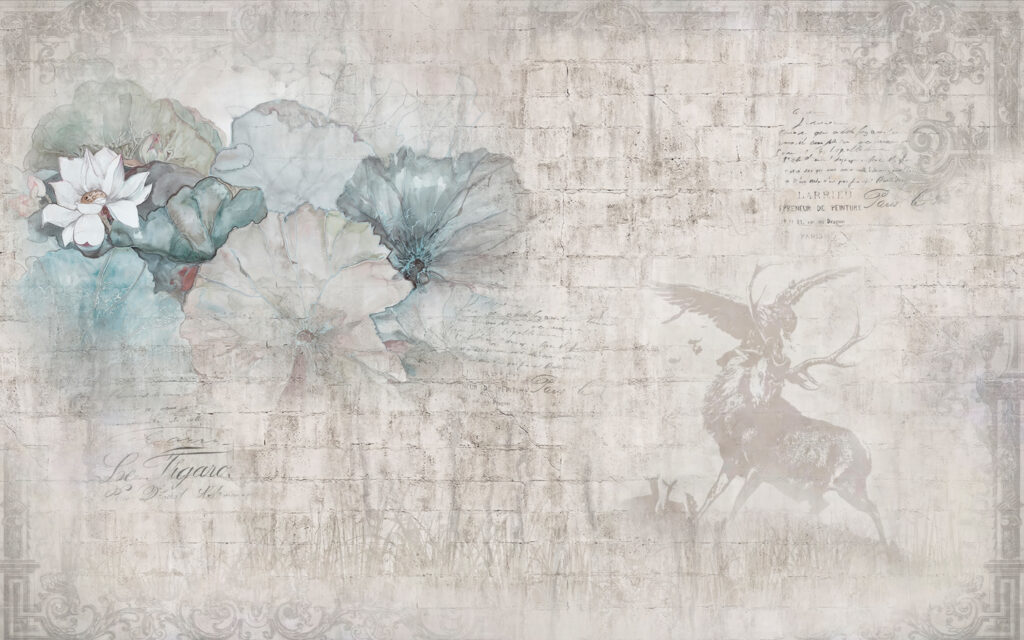 Flowers beside a deer — full design