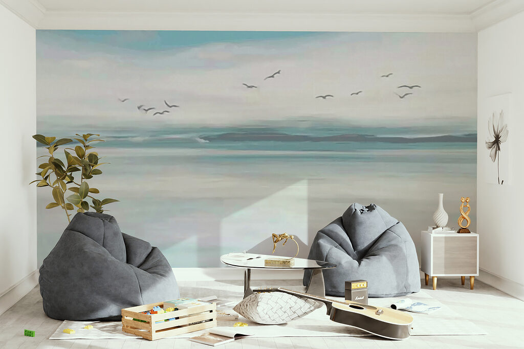 Birds above pale sea — interior 3
