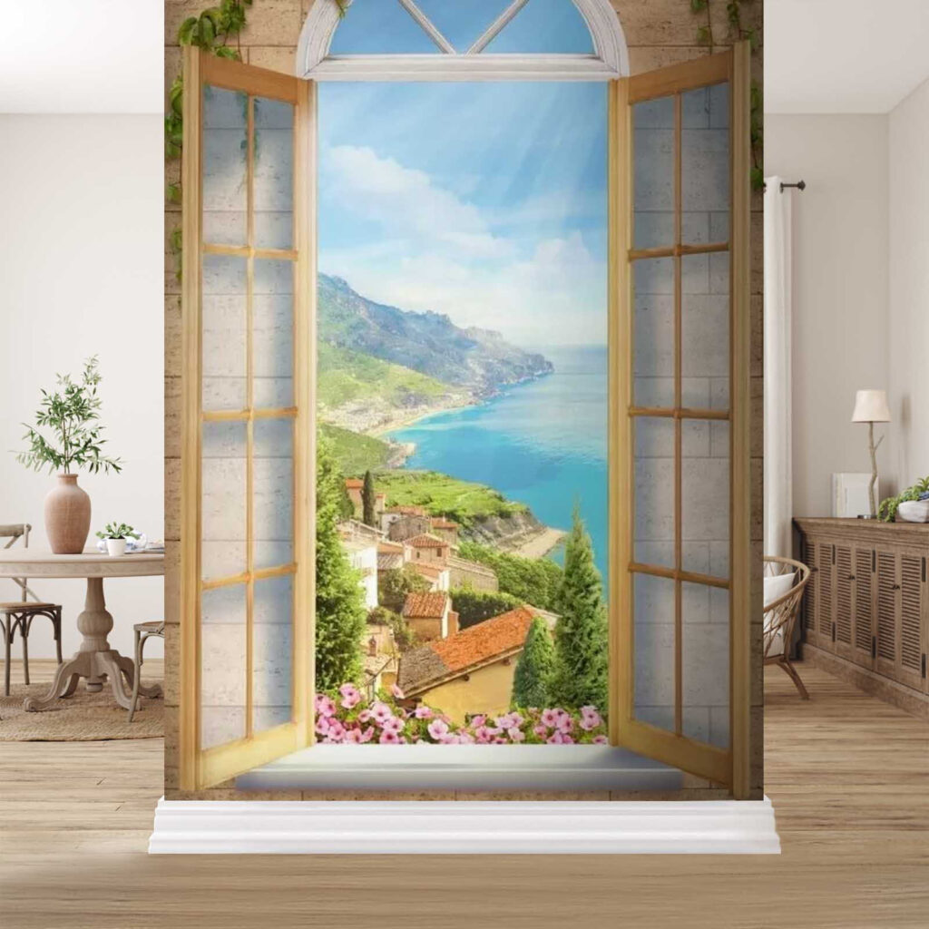 Mountain view, arched window — interior 1