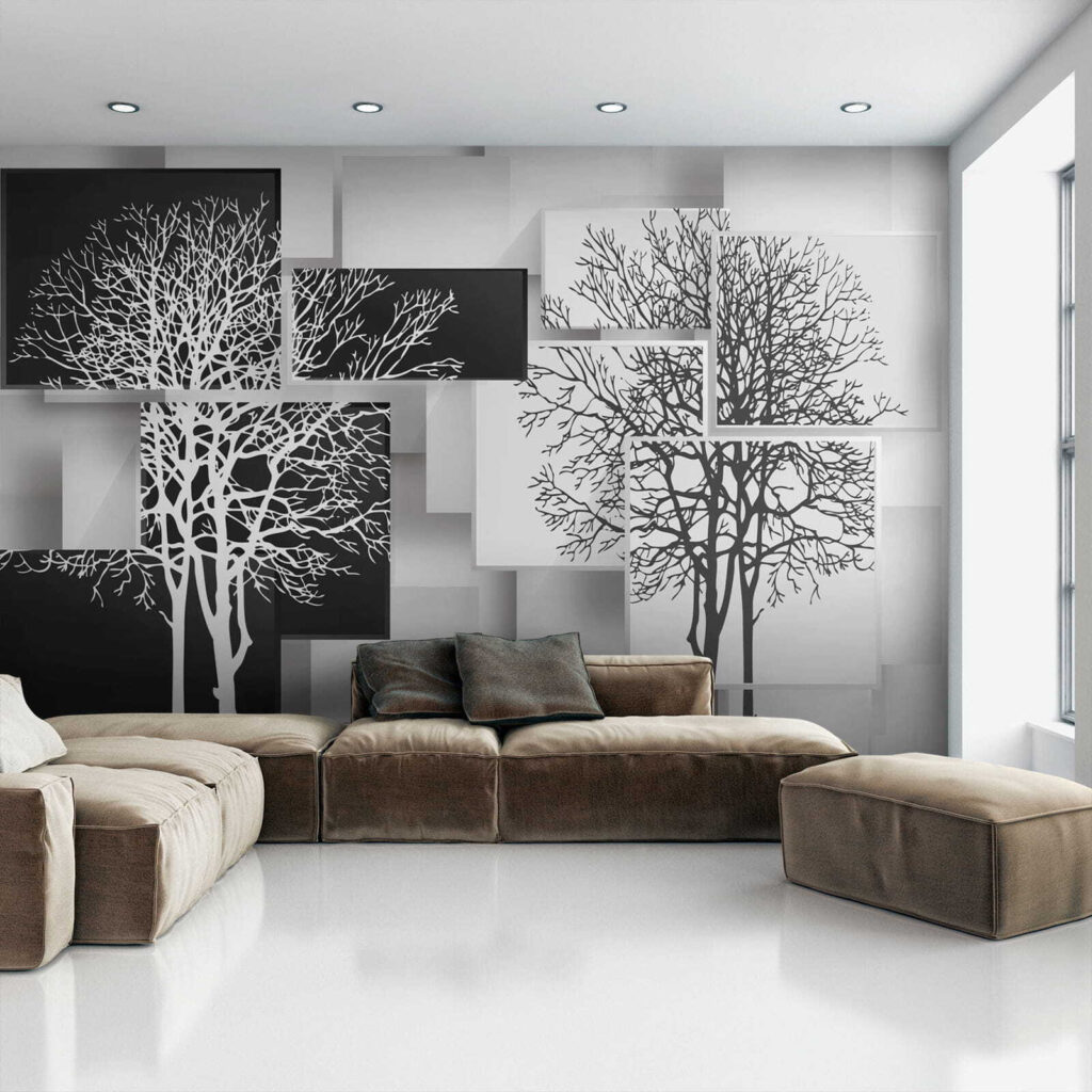 Tree silhouettes on panels — interior 9