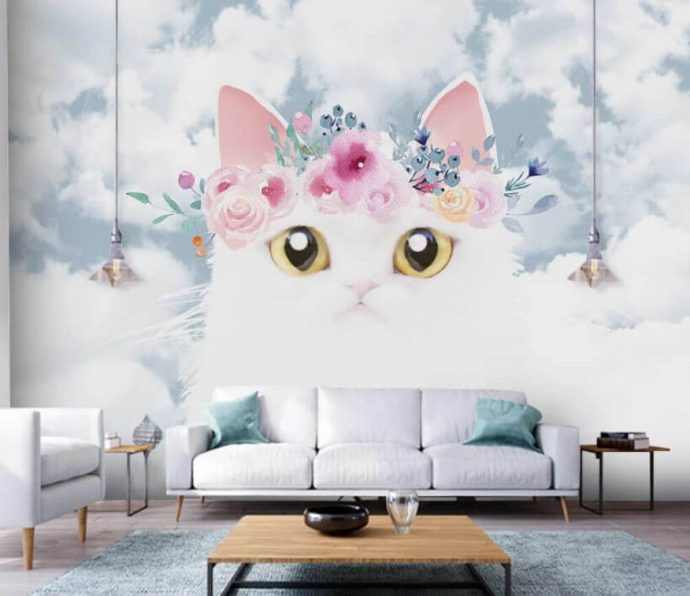 White cat above clouds — interior 1