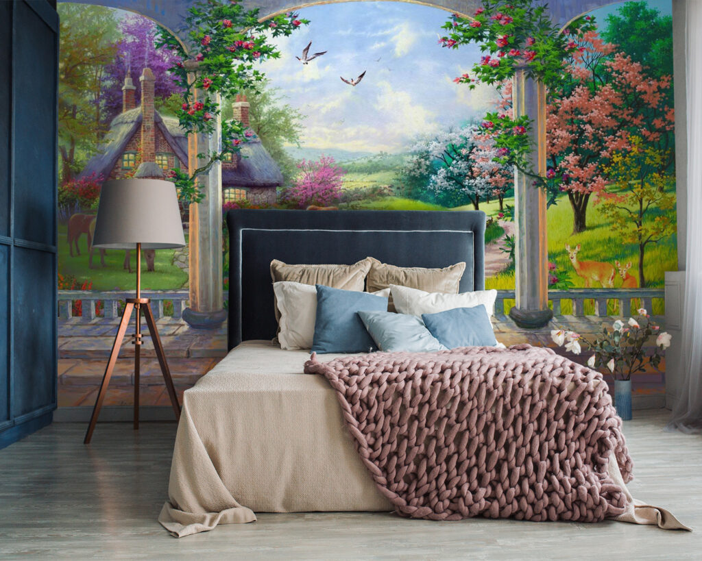 Flower terrace, grazing horses — interior 2