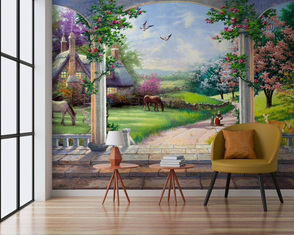 Flower terrace, grazing horses — interior 3