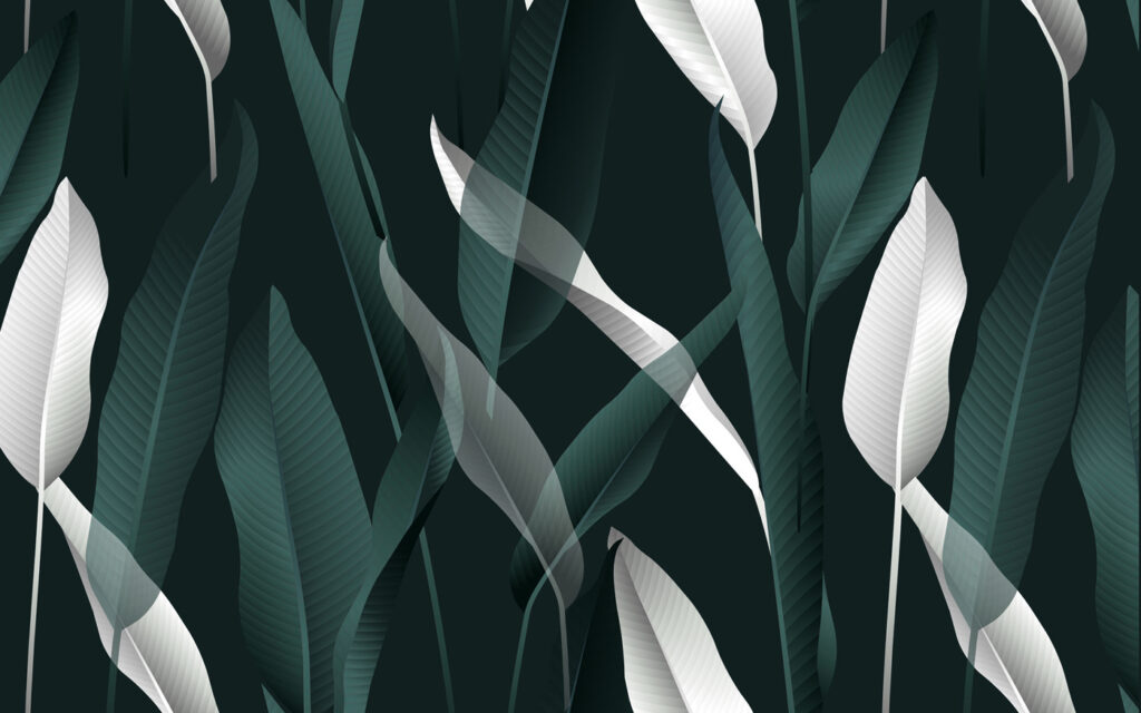 White leaves on dark — full design