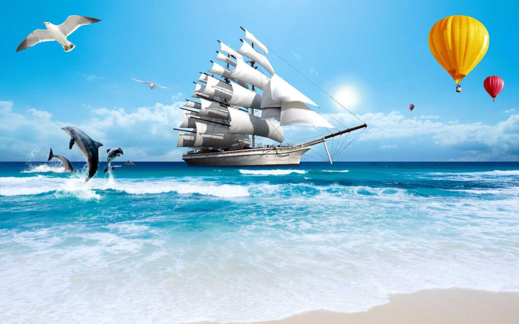 Sailing ship and balloons — full design