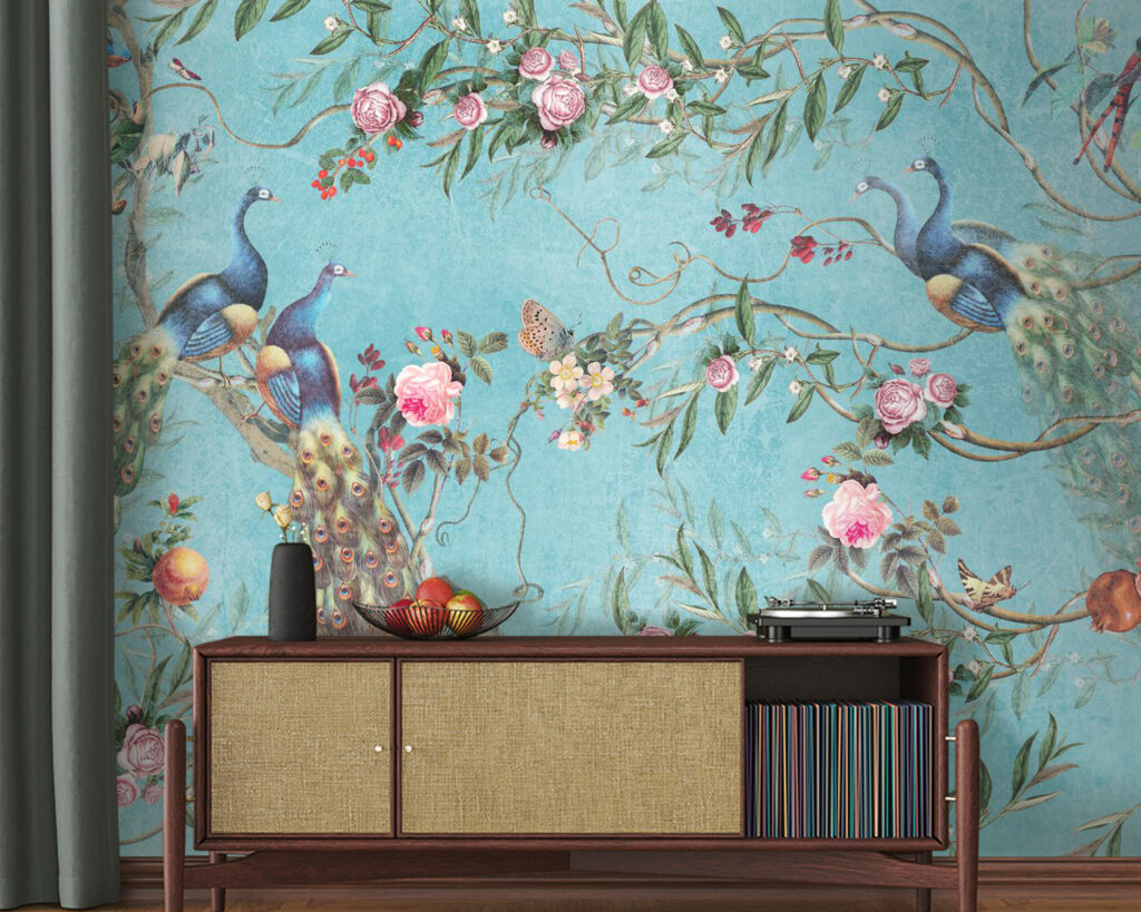 Peacocks among roses — interior 1