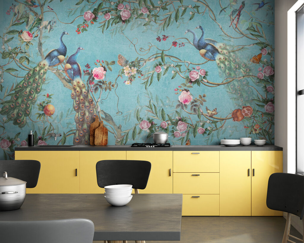 Peacocks among roses — interior 2