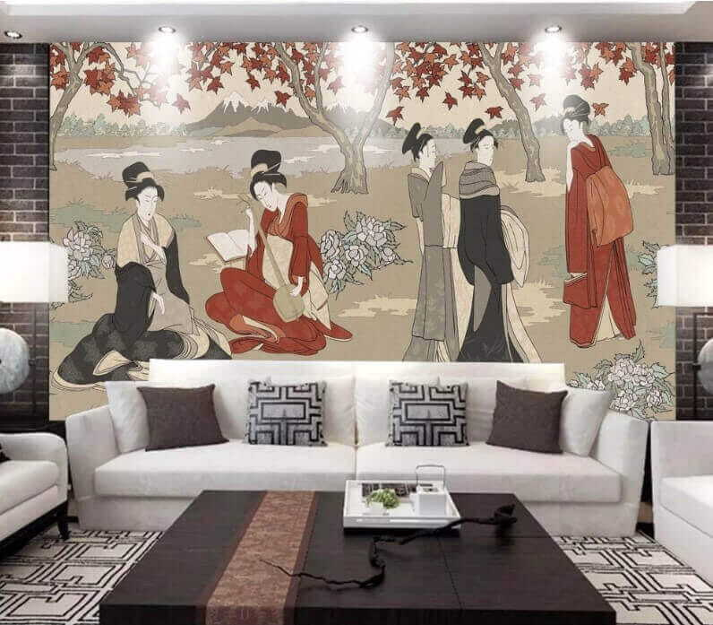 Women under autumn trees — interior 1