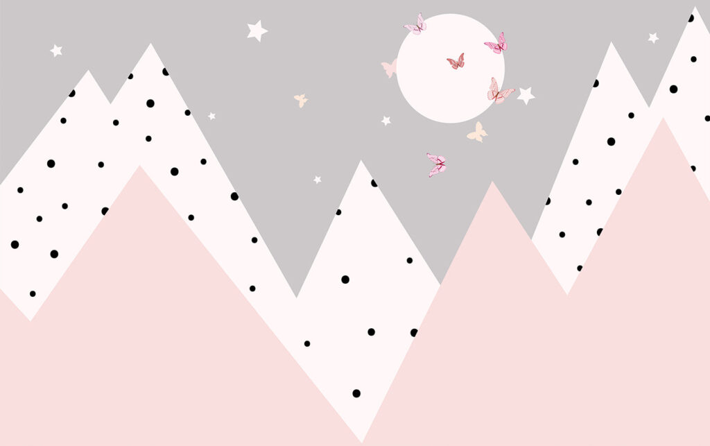 Pink mountains with dots — full design