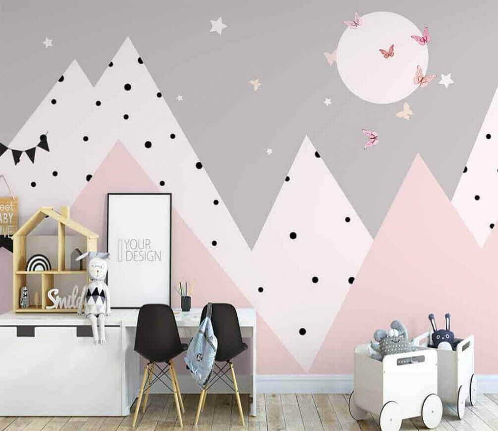 Pink mountains with dots — interior 1