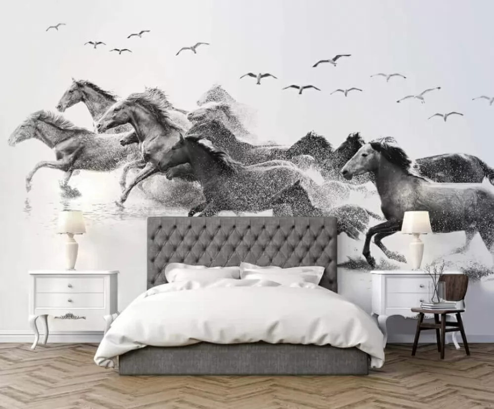 Horses in charcoal strokes — interior 1