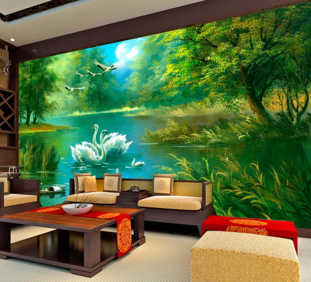 Swans on a pond — interior 1
