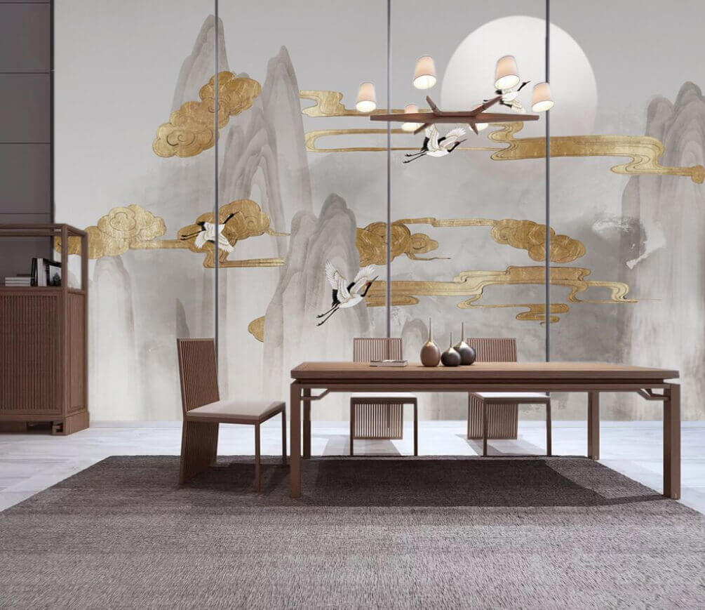 Cranes in golden clouds — interior 1
